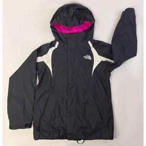 The North Face Jacket Girls Small 7/8 Black HyVent Waterproof Hooded Raincoat